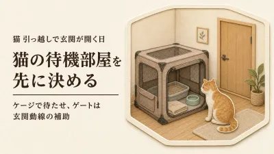 猫の引っ越し当日、玄関を開けっぱなしにするときの待機場所｜折りたたみケージと脱走防止ゲート